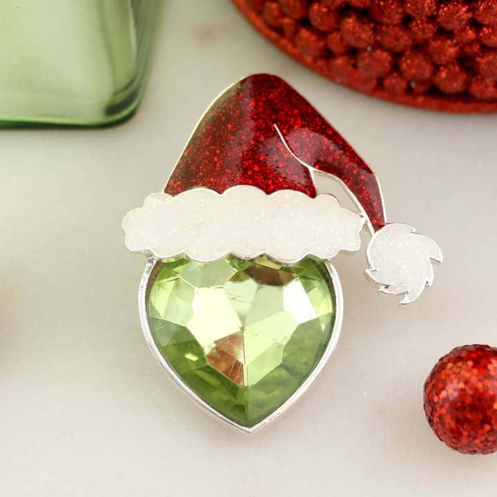 Crystal Mean Green Santa Christmas Pin/Pendant | Wear as a Brooch or on a Necklace! for wholesale by Seasons Jewelry