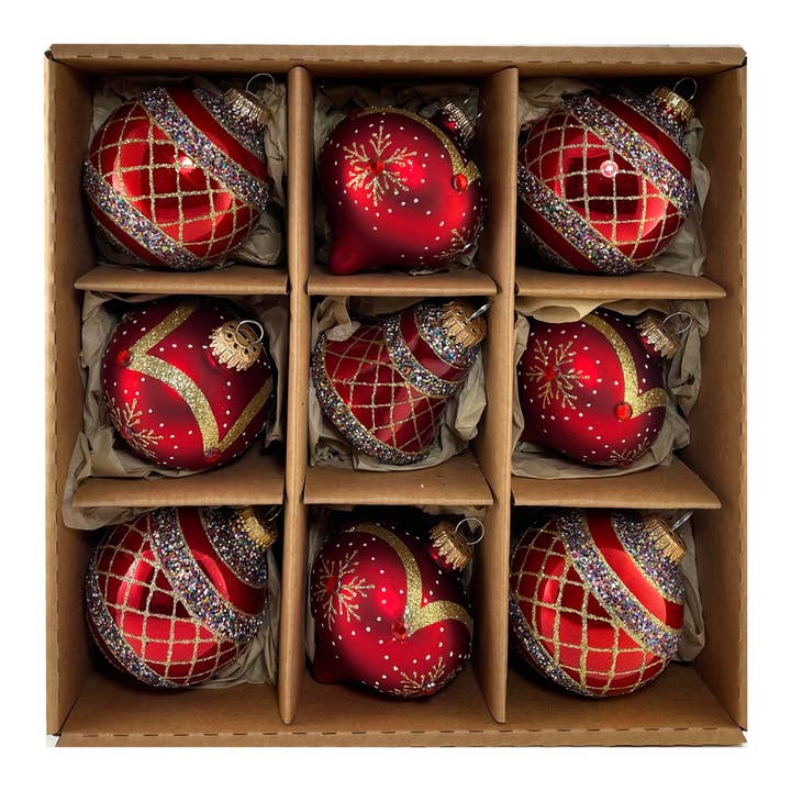 Gerson Christmas by Krebs Red/gold 3 1/4" highly decorated o for wholesale by The Gerson Companies