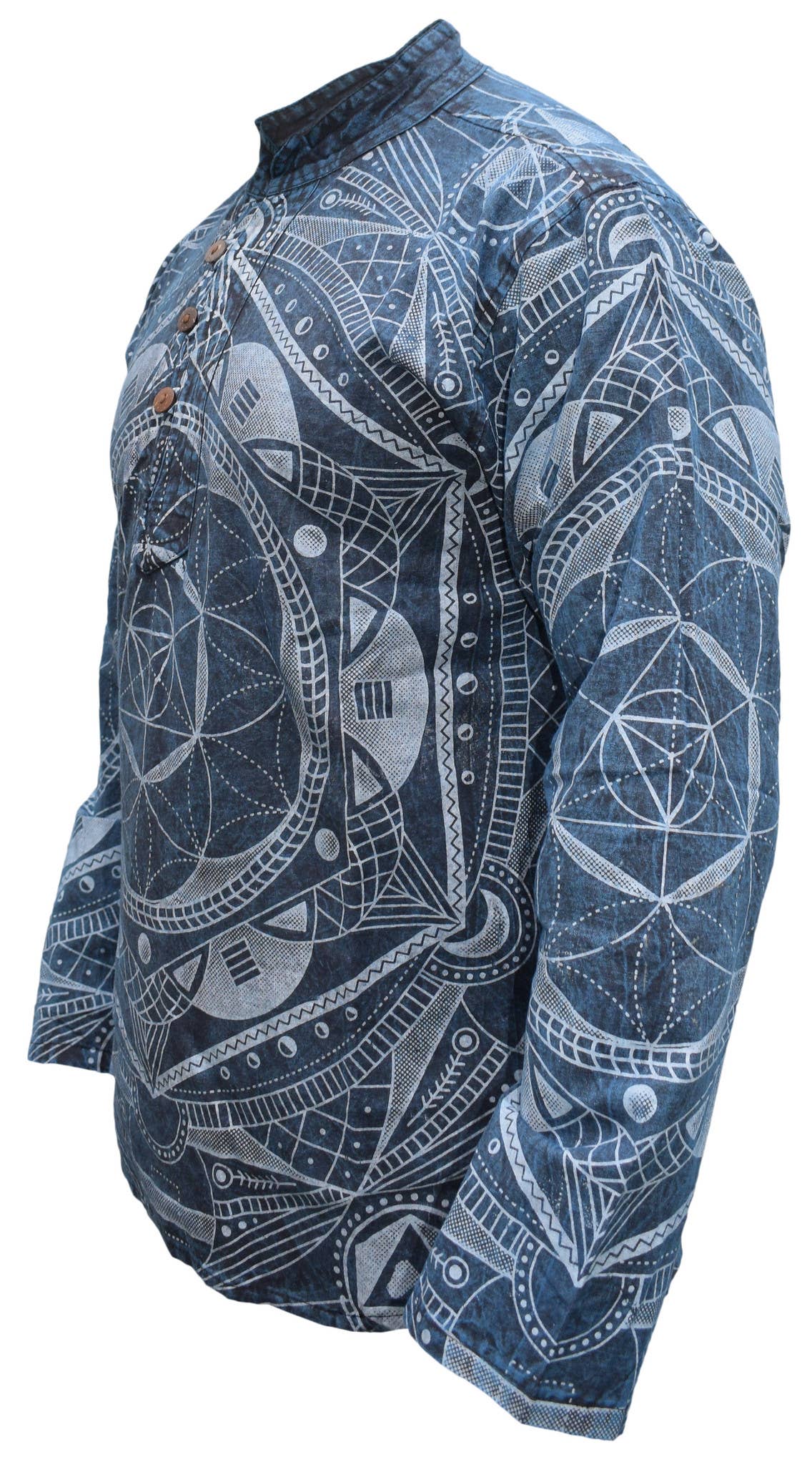 Gheri – wholesale Shirt – Unisex – Mandala Print Hemp Cotton Stone Washed Grandad Collar Shirt1