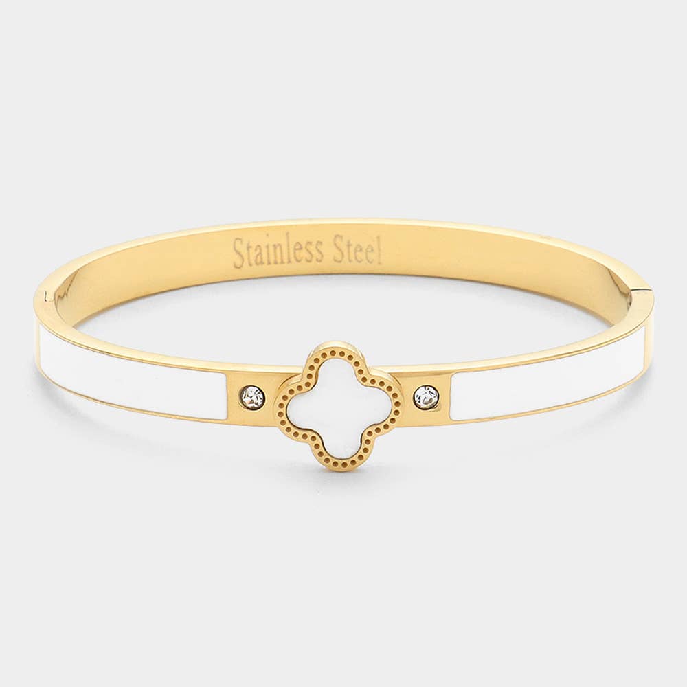 Sensibling Corp. - Vente Bracelet jonc - Bracelet charnière en acier inoxydable avec motif trèfle à quatre feuilles6
