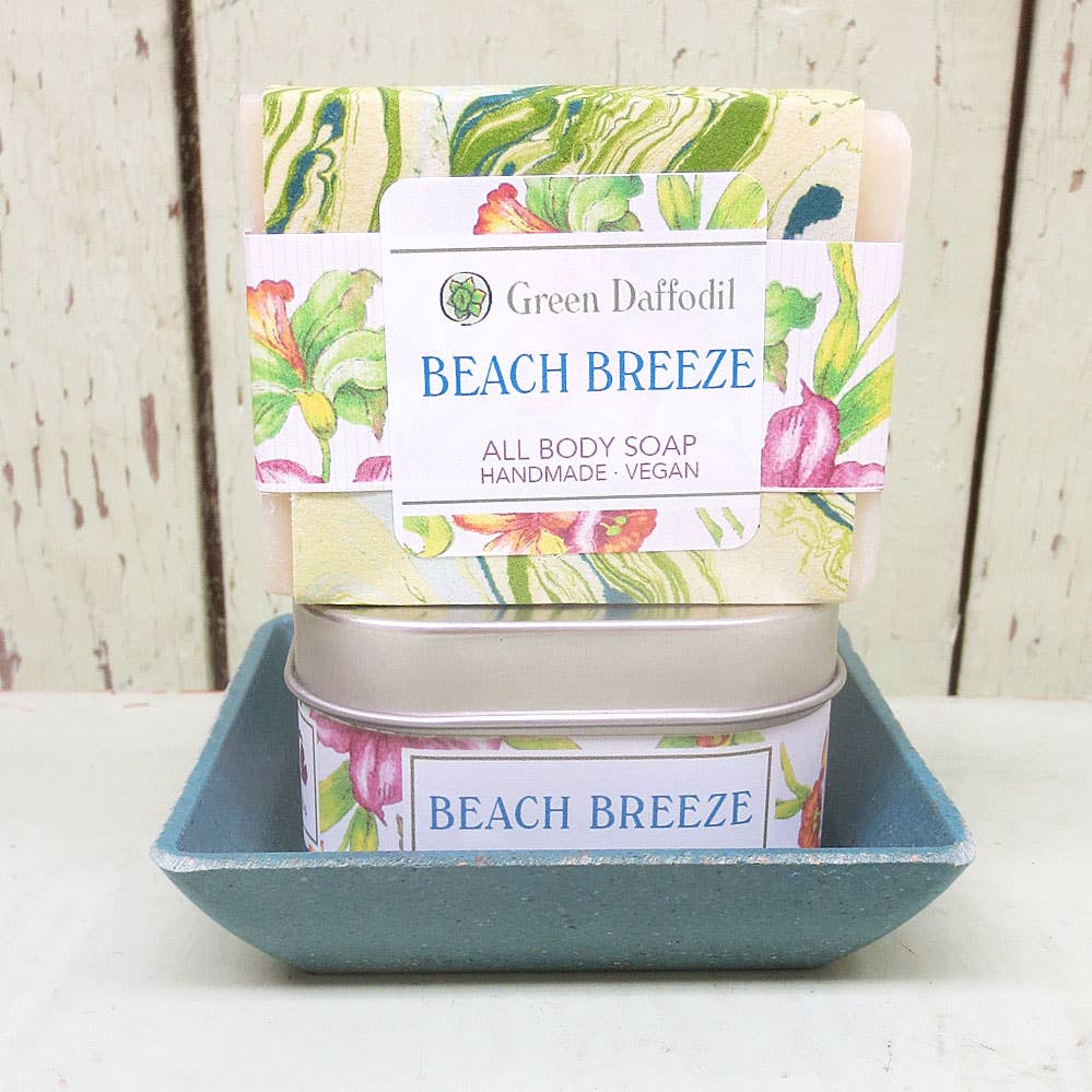 Green Daffodil Bath & Body - Wholesale Bath & Body Set - Beach Breeze Candle & Soap Dish Gift Kit - Clean and Fresh1