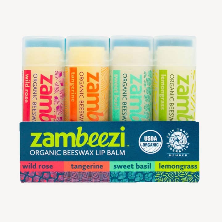 Organic Lip Balm Core 4-pack for wholesale by Zambeezi