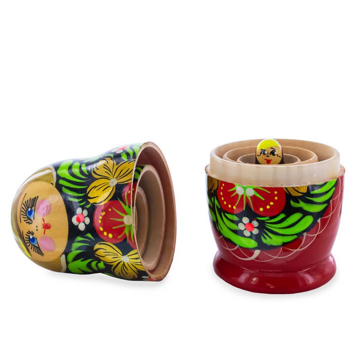 BestPysanky - Wholesale Decorative Figurine - Red Color with Berries and Flowers Wooden  Nesting Dolls2