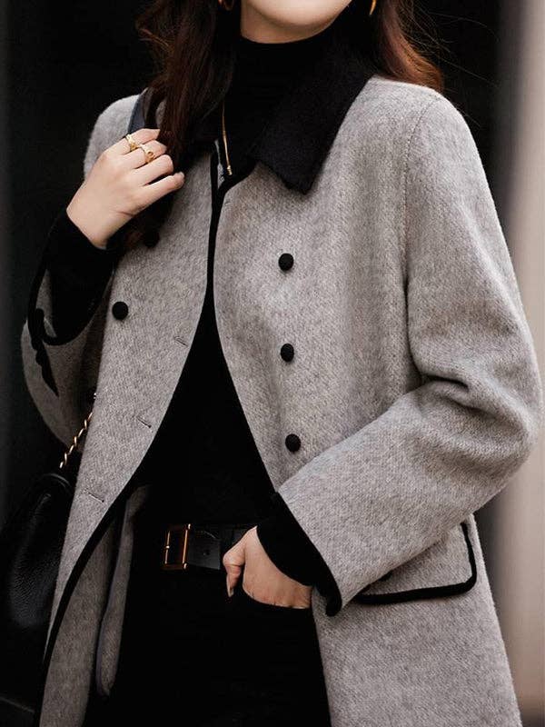 GRAY Long Sleeves Loose Buttoned Pockets Split-Joint Lapel Woolen Coat for wholesale on Faire4