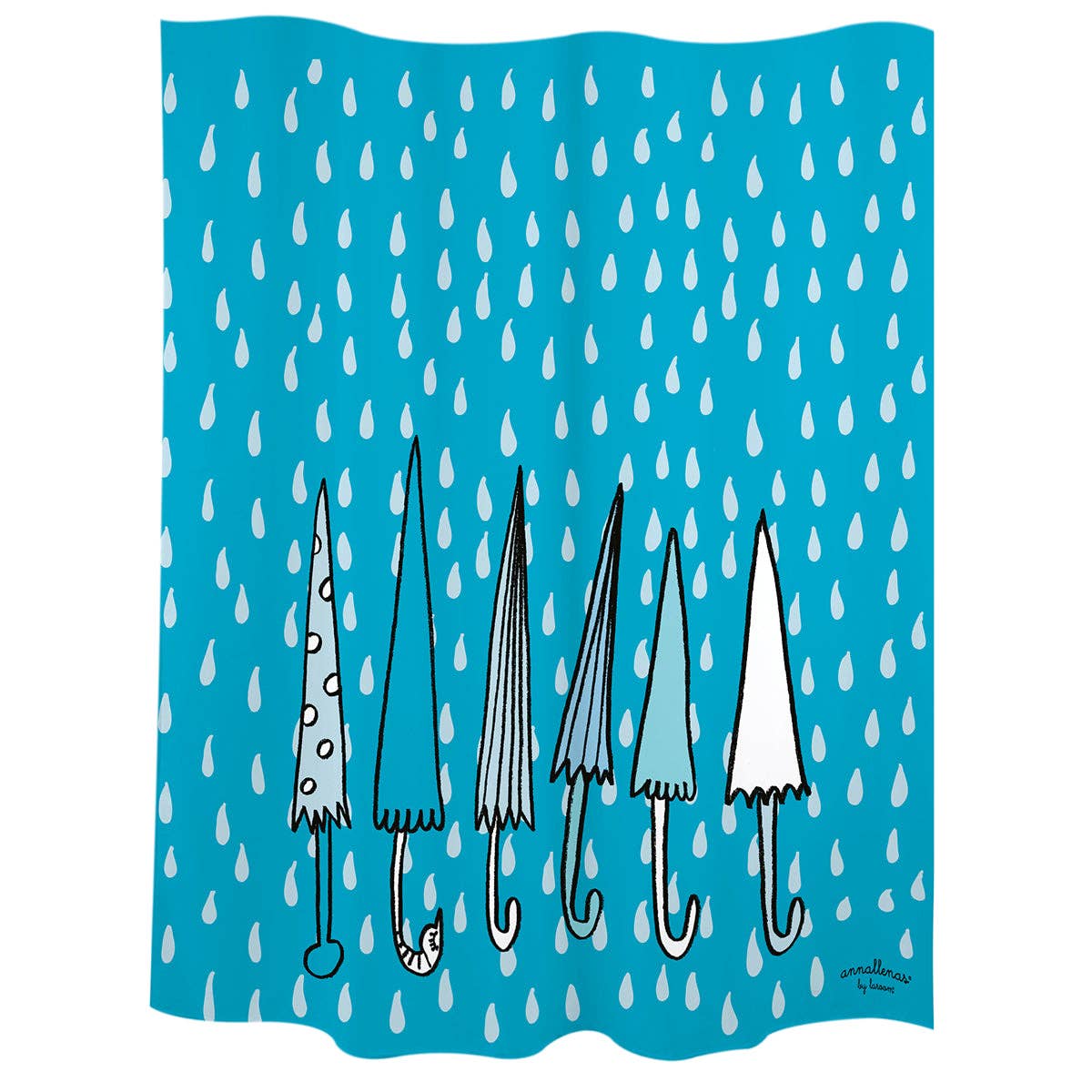 Laroom - Vente Rideaux de douche - Rideau de bain « parapluies » bleu en polyester0