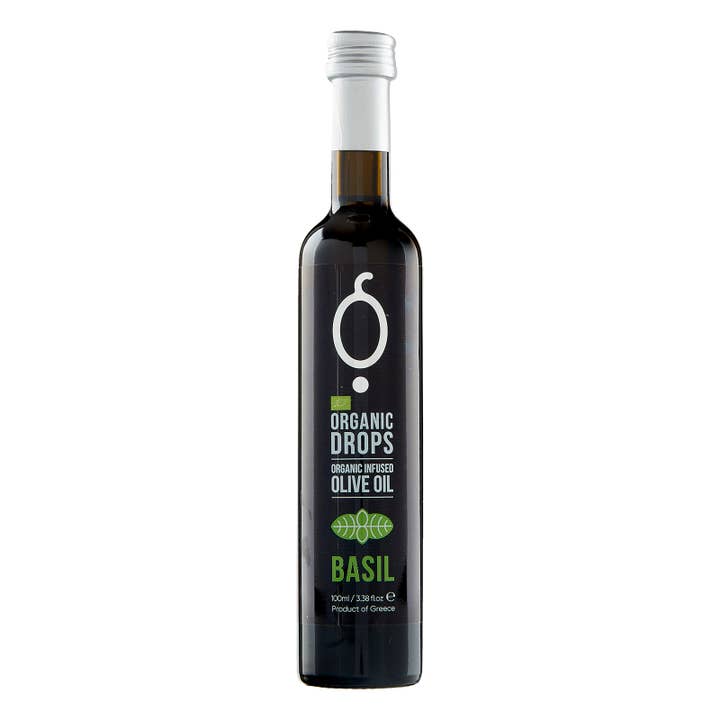 Organic Drops Basil Infused Extra Virgin Olive Oil 100ml for wholesale by Bites of Greece