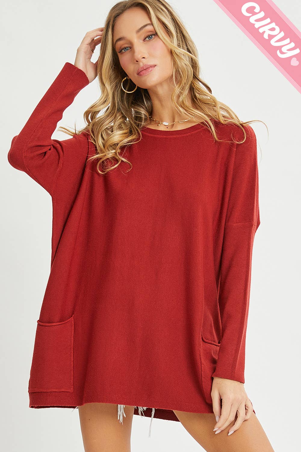 Sweet Lovely by Jen - Wholesale Tunic Sweater - Women's - FRONT POCKET OVERSIZE SWEATER PLUS SIZE81