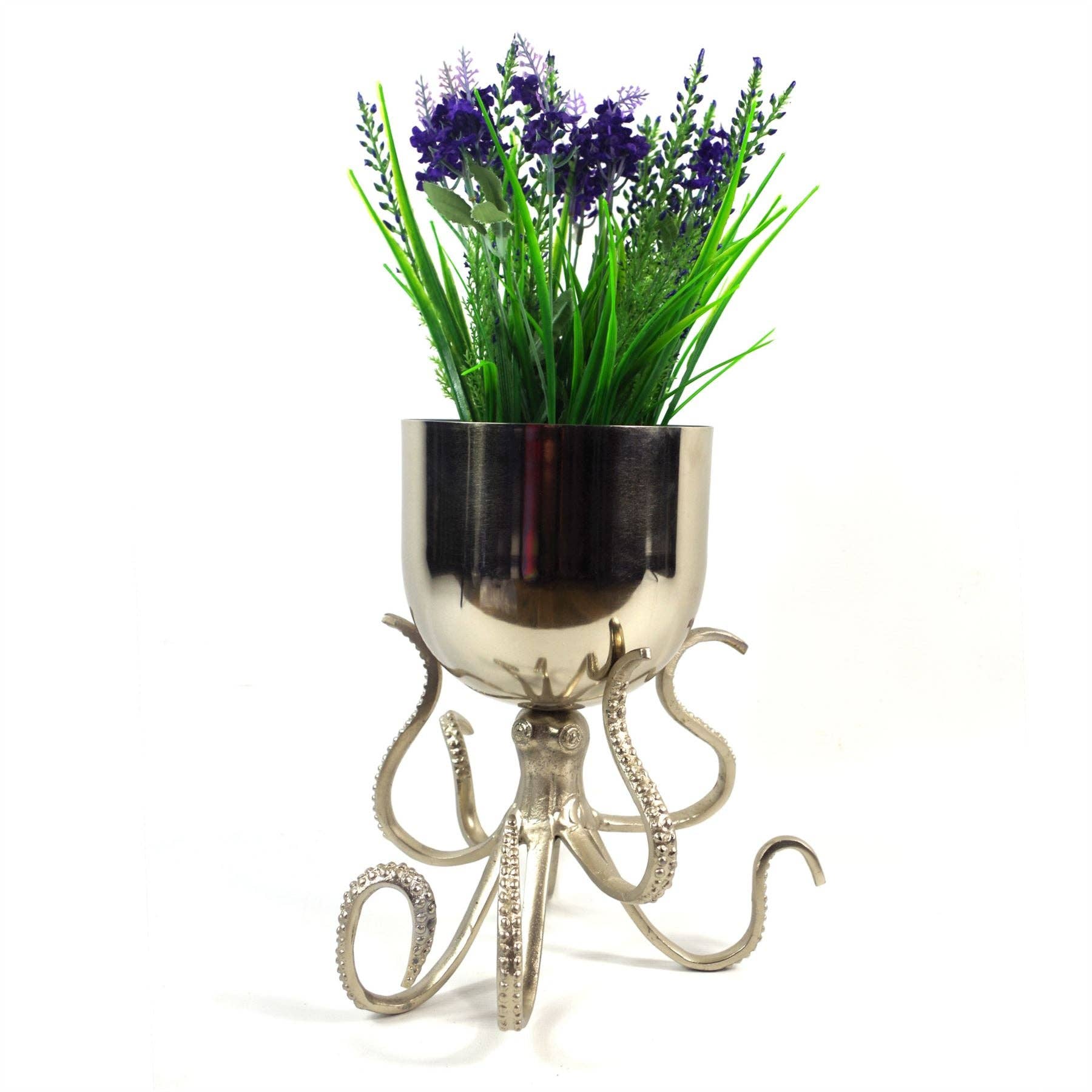 Leaf Design UK LTD - Wholesale Plant Pot - 28cm Silver Metal Octopus Bowl Style Planter Botanik2