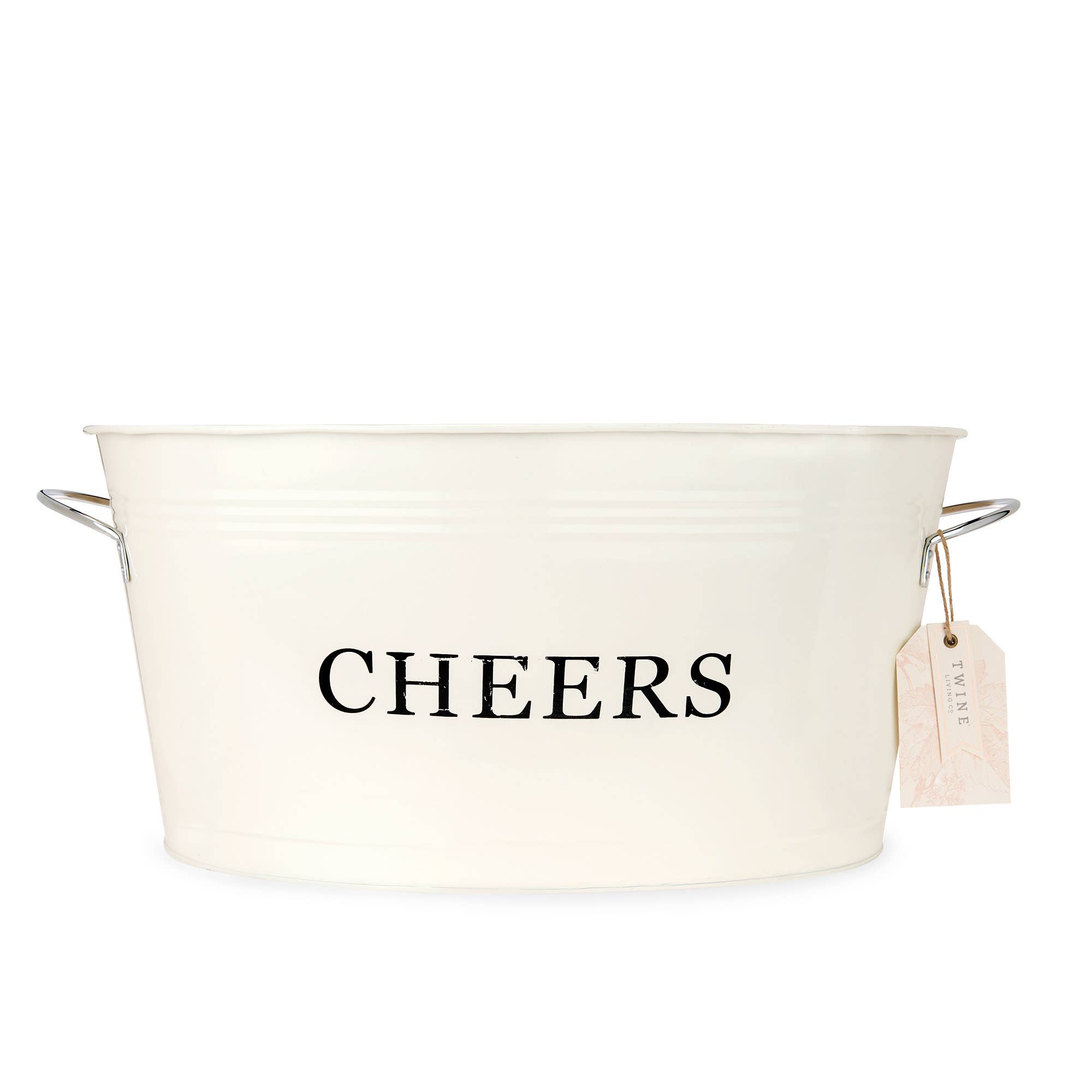 Twine - Wholesale Ice Bucket - Galvanized Metal Beverage Tub with Handles Cheers in Cream1