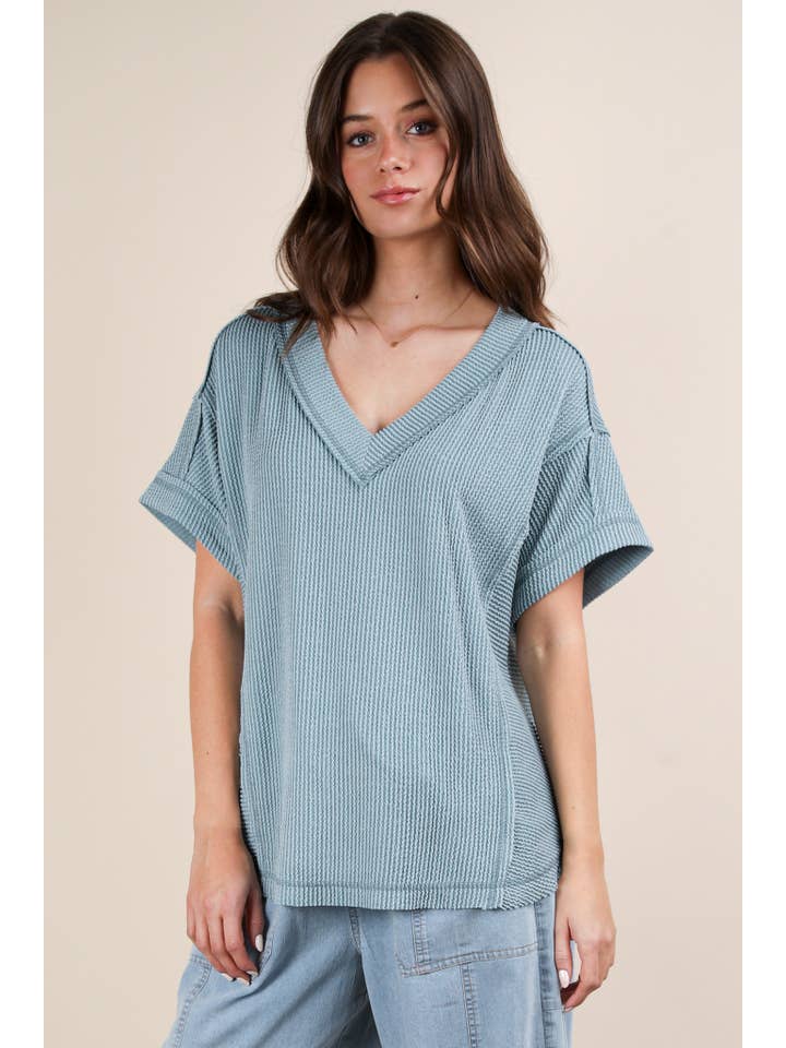 VERY J – wholesale Knit top – Women's – NT12075-Soft Two Tone Casual Comfy Ribbed Knit Top12