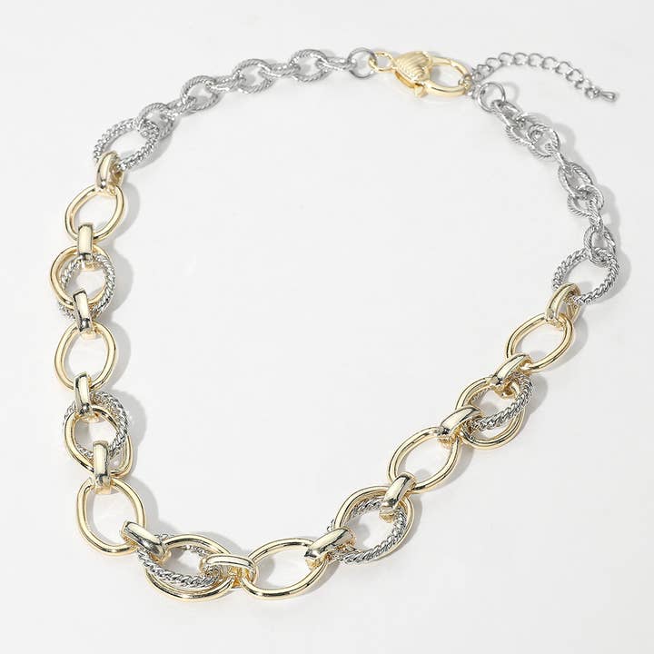 Sensibling Corp. - Vente Collier maille et chaîne - Collier chaîne épaisse à maillons ovales texturés bicolores plaqué or 14K2