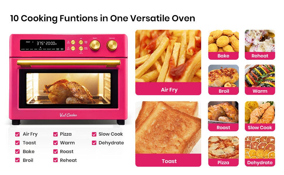 VAL CUCINA - Wholesale Kitchen Appliance - VAL CUCINA 10-in-1 Air Fryer Toaster Oven - Hot Pink5