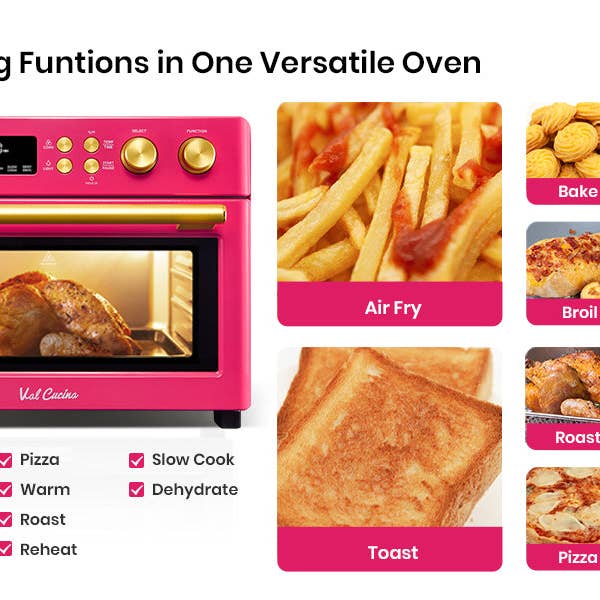 VAL CUCINA - Wholesale Kitchen Appliance - VAL CUCINA 10-in-1 Air Fryer Toaster Oven - Hot Pink5