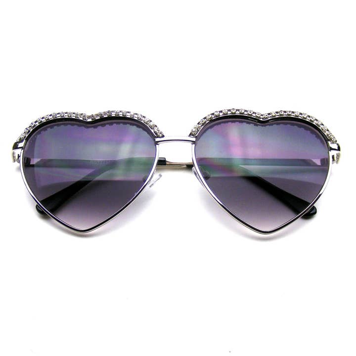 Emblem Eyewear - Wholesale Sunglasses - Women's - Cute Chic Heart Shape Glam Rhinestone Aviator Sunglasses