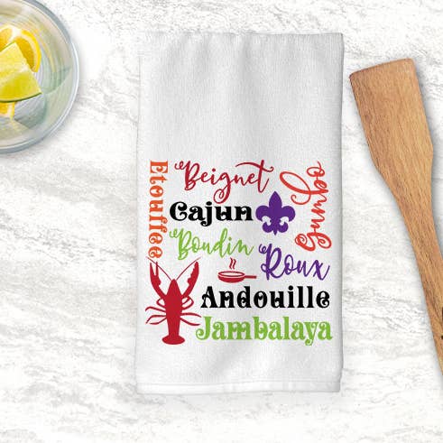 Cajun Culture Towel | Crawfish | Fleur de Lis | Beignet for wholesale by Sew Many Blessings LA