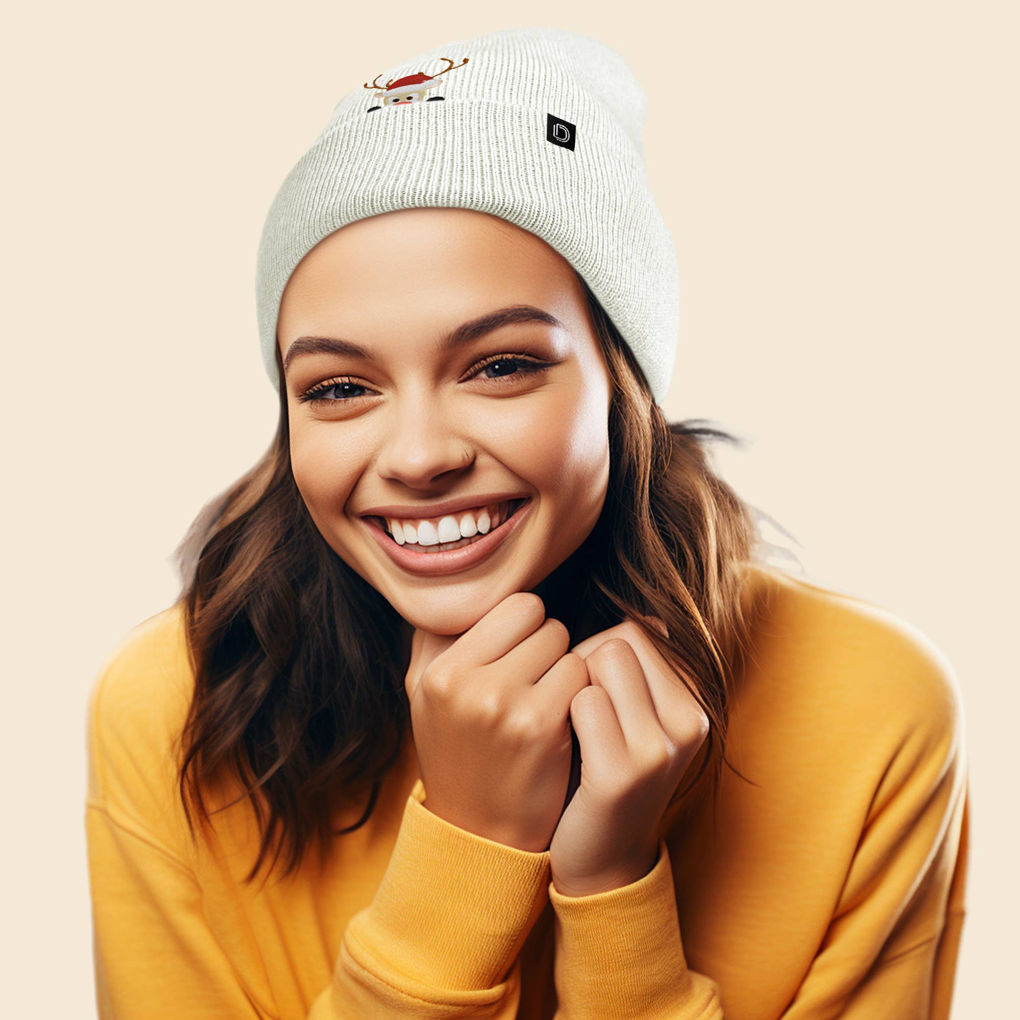 Dalix - Vente Bonnet – femme - Christmas Peeping Rudolph Bonnet chaud d'hiver Bonnet brodé8