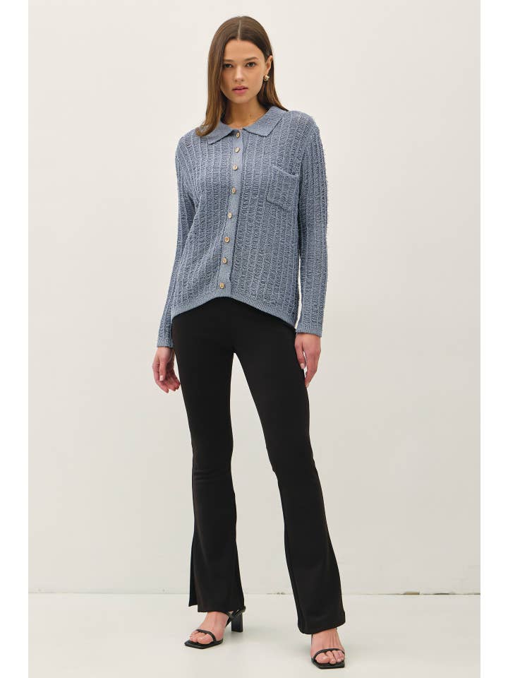Be Cool - Wholesale Cardigan - Women's - BREEZY TEXTURED KNIT BUTTON UP COLLARED CARDIGAN 13