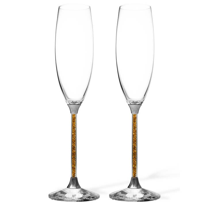 Gold Crystal Filled Champagne Flutes - Set of 2 for wholesale by Matashi