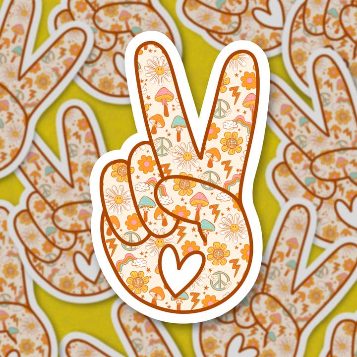 Adesivo con simbolo della pace con motivo estivo retrò per la vendita all'ingrosso da parte di Sage and Virgo