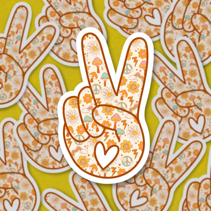 Retro Summer Pattern Peace Sign Sticker for wholesale by Sage and Virgo
