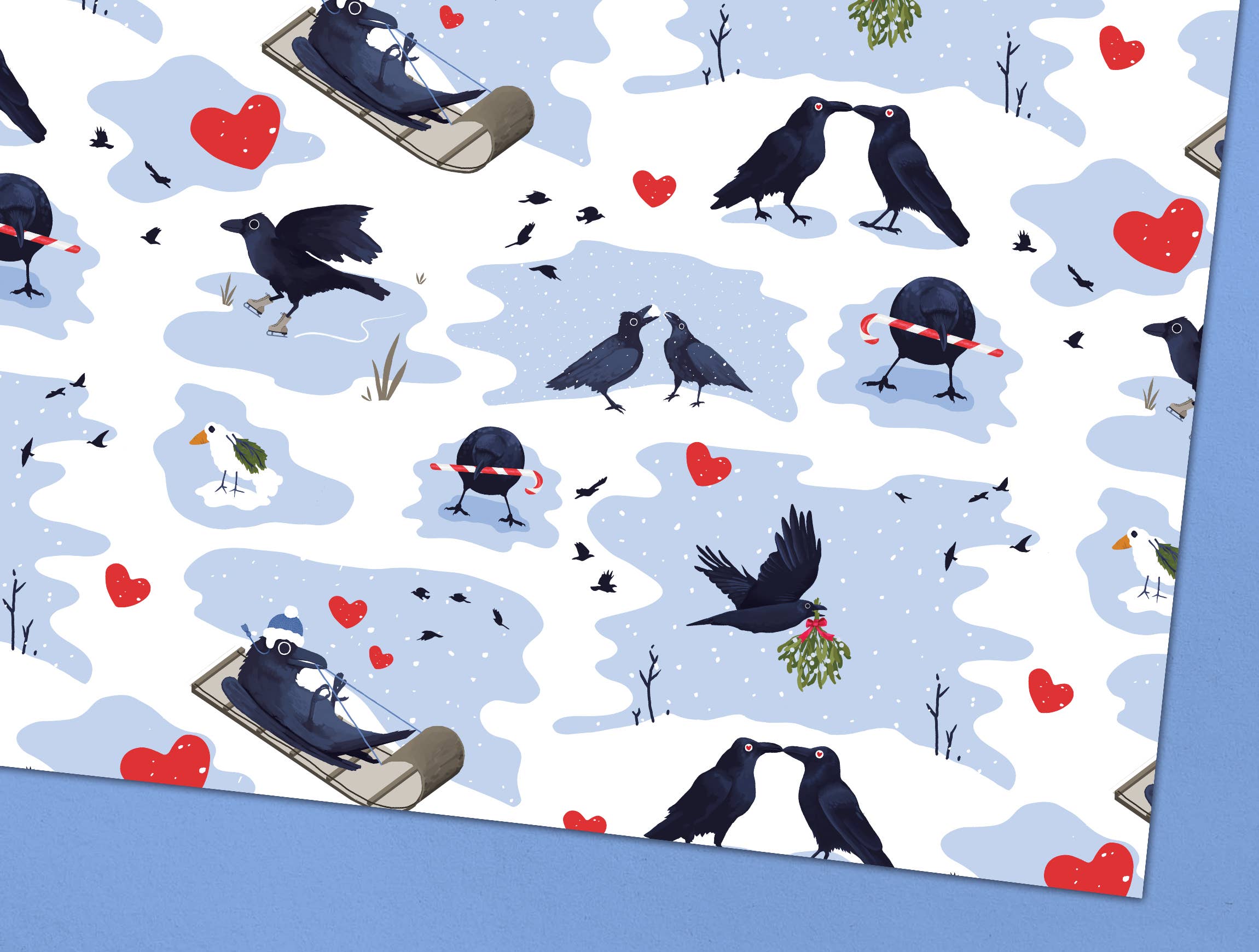 BoyPilot Goods - Wholesale Flat Wrap - Crow Christmas Wrapping Paper - Corvid Flat Pack Gift Wrap1