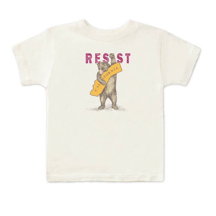 RESIST CA Bear Kid's Tee, Cream for wholesale by SF Mercantile