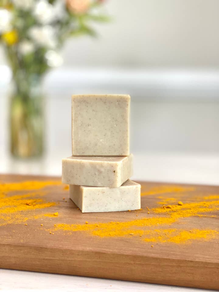 5 oz Goat's Milk Tumeric & Cinnamon Handcrafted Soap for wholesale by Pluff Mud Mercantile