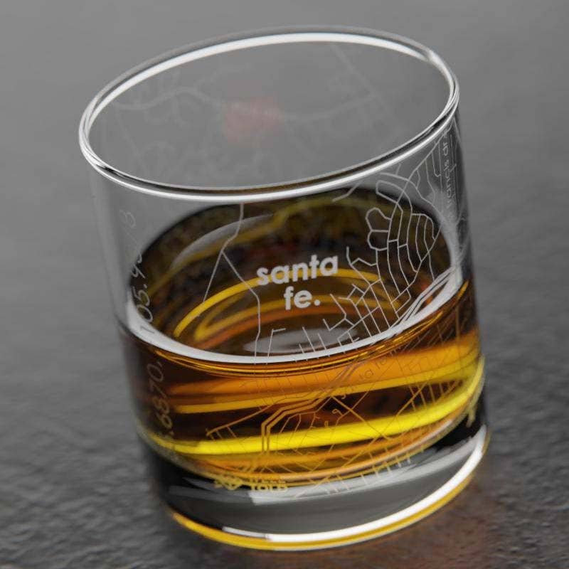Well Told - Wholesale Drinking Glass/Cup - Santa Fe, NM City Map - Etched Whiskey Rocks Glass2