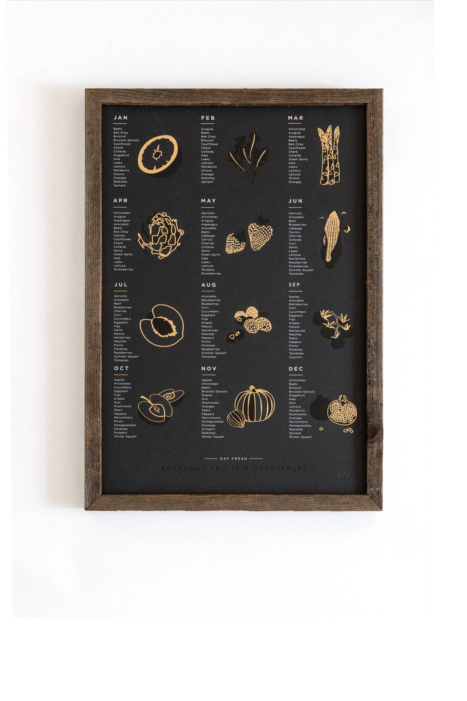 Young America Creative - Wholesale Art Print - Fruit and Vegetable Foil Pressed Print - Ebony1