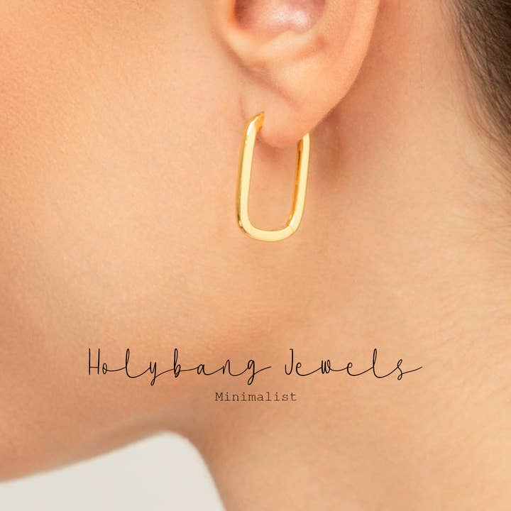 BRINCOS DE ARGOLA RETANGULARES OUSADOS - E-H1194 por atacado de HolyBang Jewels