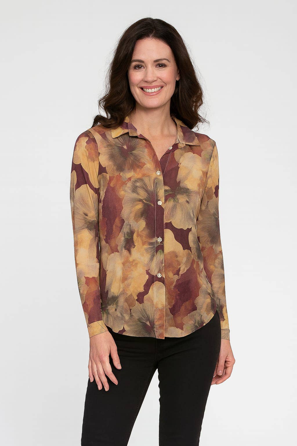 Black Vintage Floral Sateen Sheer Shirt for wholesale on Faire1