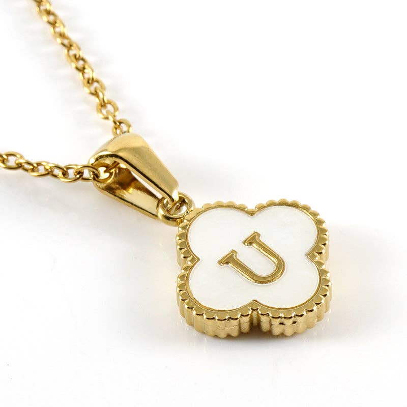 Mio Queena - Wholesale Pendant/Charm Necklace - Clover Shell Initial Charm 18K Golden S.Steel Necklace - FGS20