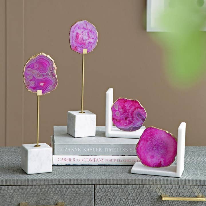 A&B Home Group Inc. - Wholesale Bookend - S/2 5.5x3x5.5" Polished Pink Agate and Marble Bookends9