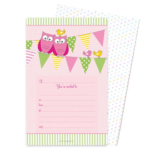 Illume Partyware - Wholesale Invitations - Owl Pink Invite - Pack of 12