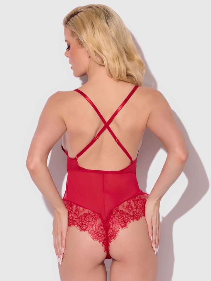 House of Desire - Wholesale Lingerie Bodysuit - Women's - MILA EYELASH LACE STRAPPY LONGLINE BRA & TANGA SET
