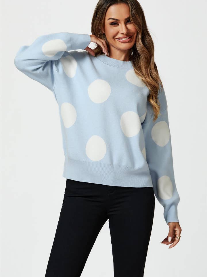 Dot Pattern Knitted Jumper In Blue for wholesale by FS Collection