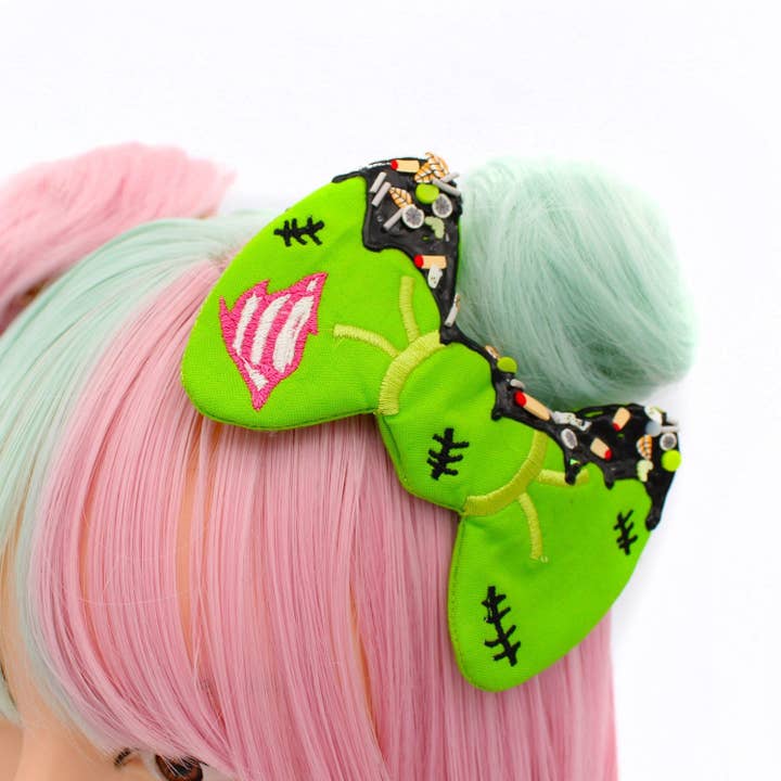 Zombie Decoden Hair Bow Creepy Cute Halloween Hair Accessory for wholesale by Kawaii Hair Candy