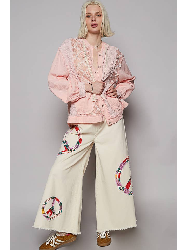 Pol Clothing - Wholesale Jacket - Women's - Balloon Sleeves Lace Solid Knit Hoodie Jacket SALE17