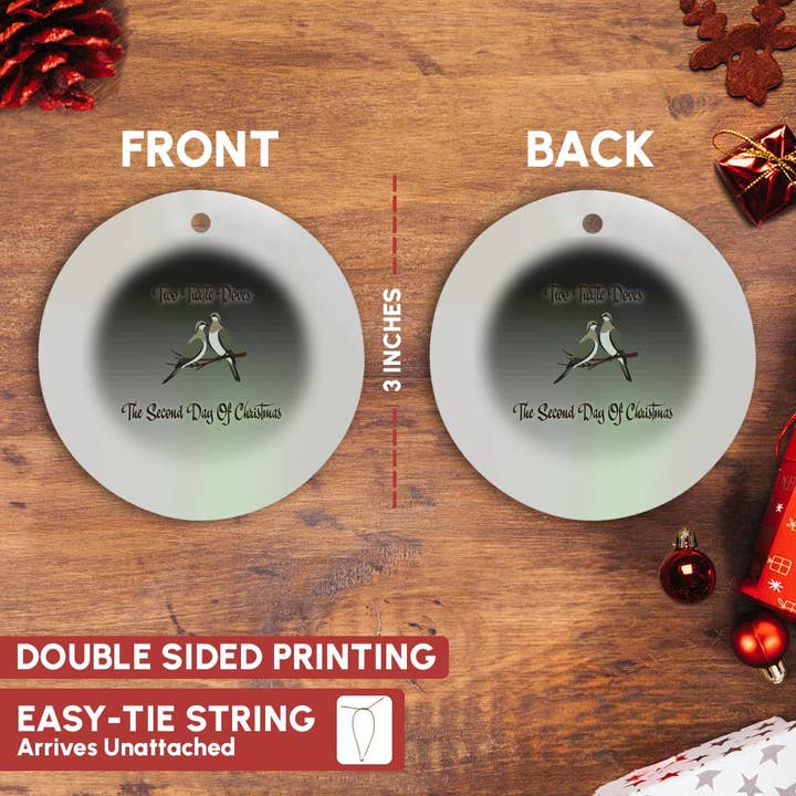 3dRose – wholesale Ornament – 3dRose, Two Turtle Doves Christmas Holiday Greeting, Ornament2