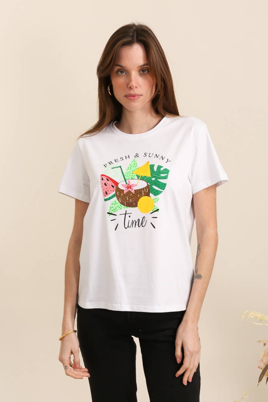 Attrait Paris - Wholesale Screen Printed T-Shirt - Women's - Summer Time cotton T-shirt
