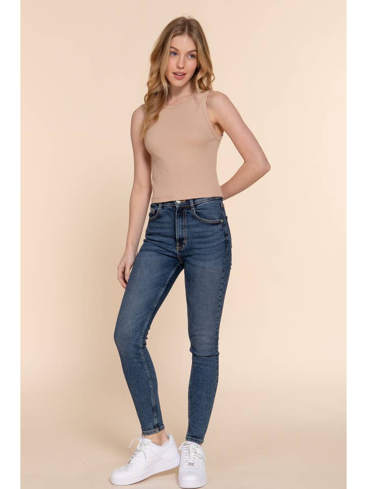 Active Basic | Active USA - Venta al por mayor Camiseta sin mangas - Mujer - Top sin mangas de punto acanalado de algodón y spandex con cuello redondo30