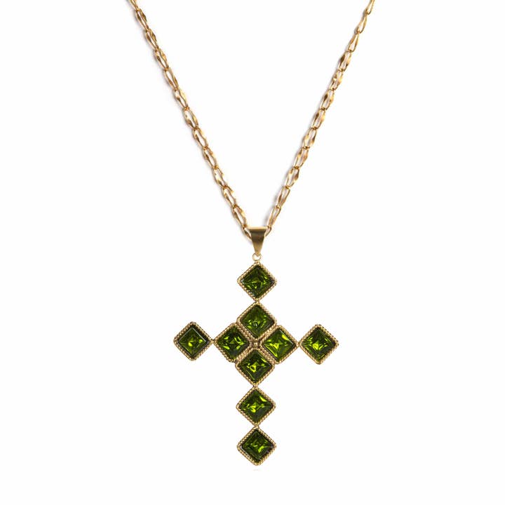 Brigid Cross of Kildare Charm Necklace Earth Olivine - Gold for wholesale by VSA Designs Inc.