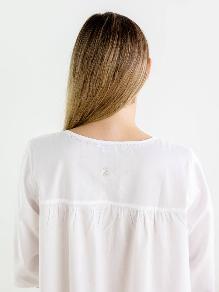 Jacaranda Living - Wholesale Nightgown - Women's - Bee White Cotton Nightgown - Embroidered