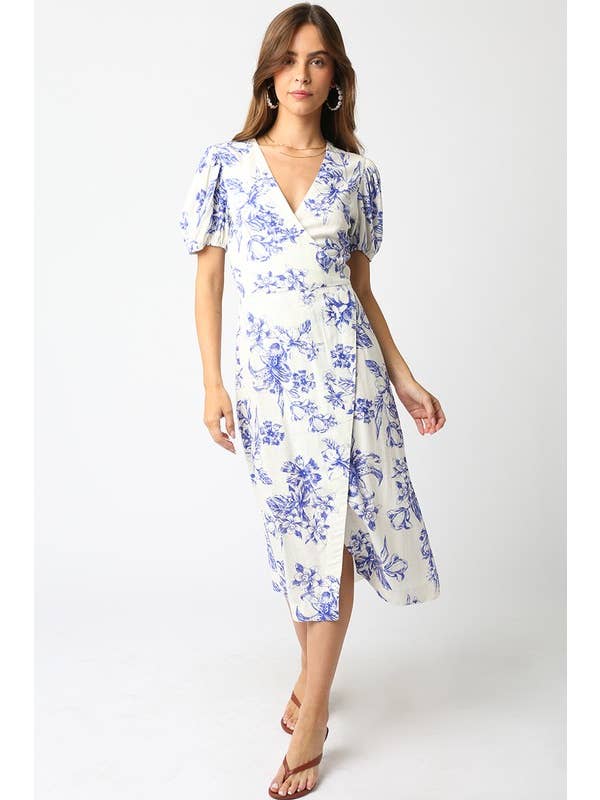 Bianco Blu Abito floreale Cecelia in vendita all'ingrosso su Faire1