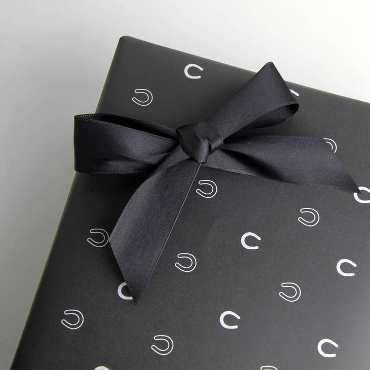 Hunt Seat Paper Co. - Wholesale Wrapping Paper Roll - Lucky Slate Equestrian Horseshoe Gift Wrap Paper in Roll4