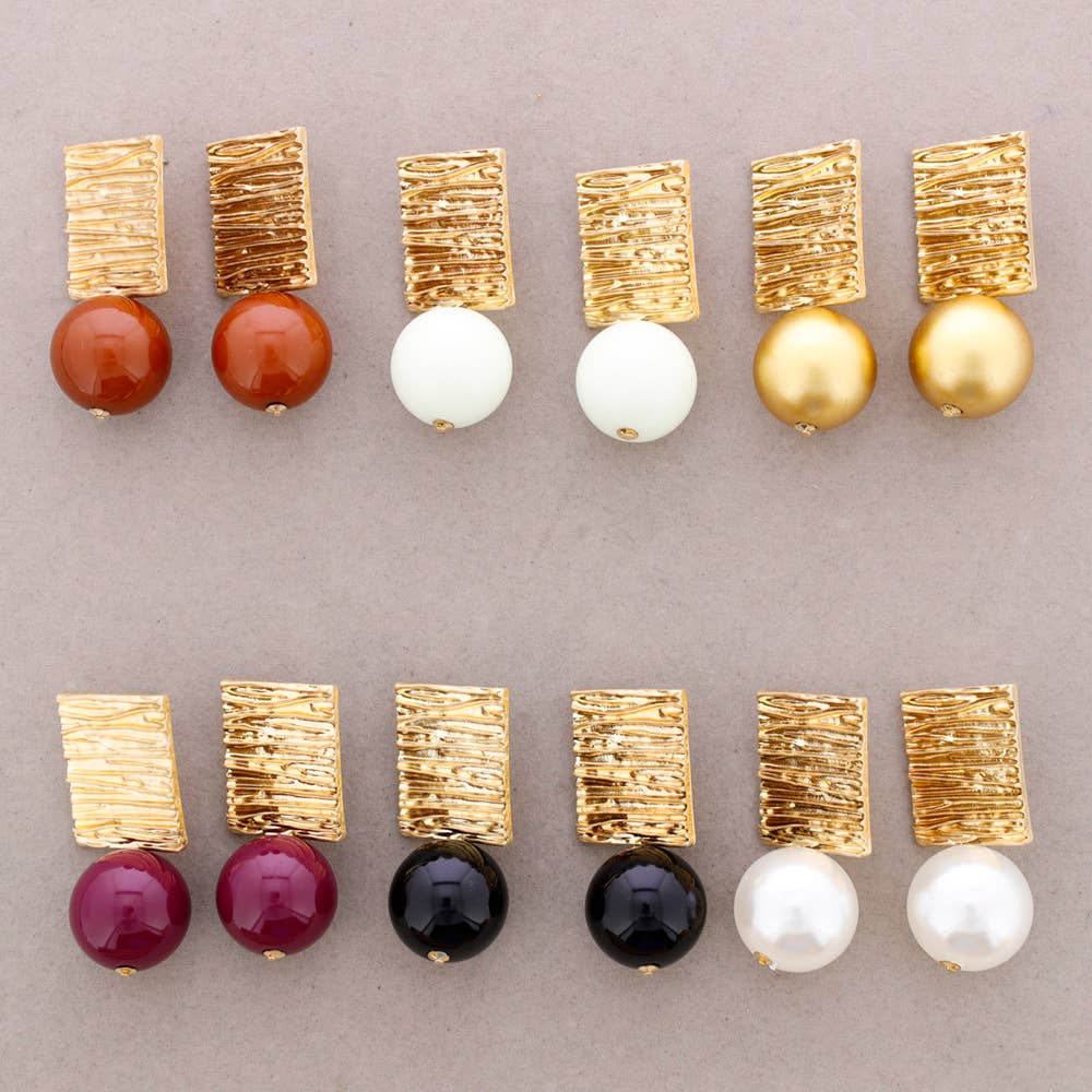 Sonata - Wholesale Snap Jewelry - Square Metal Earrings with Hanging Imitation Pearl Ball8