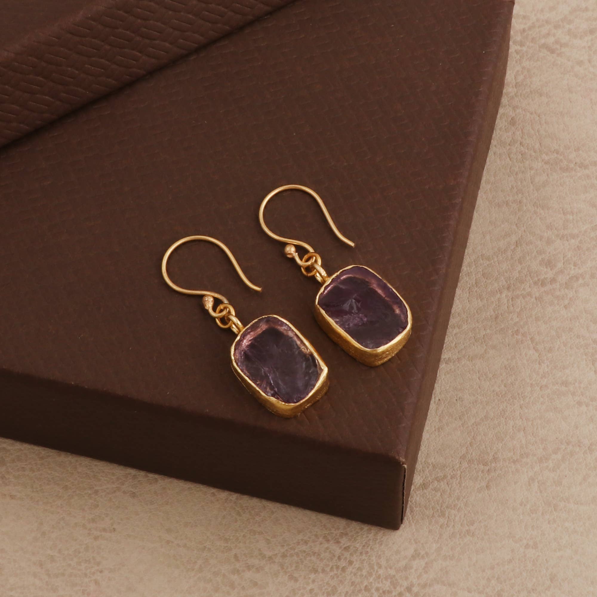 El Joyero - Wholesale Dangle Earrings - Raw Amethyst February Birthstone Dangle Hook Earring2