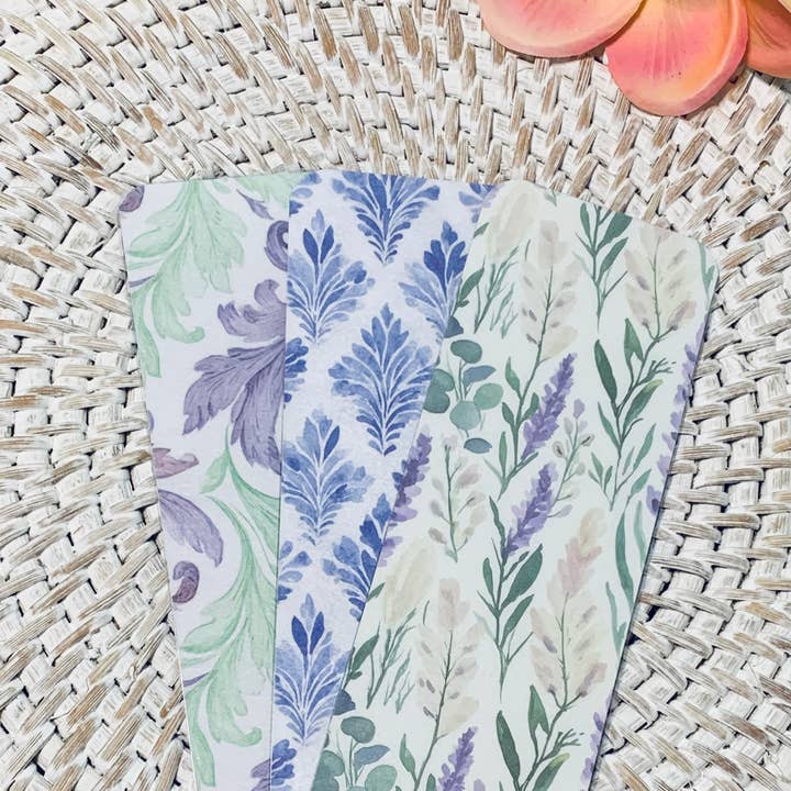 Lavender Collection Florals Dots Plaids Double-Sided Laminated Bookmarks - Set #4 Includes 3 Bookmarks - 2x6 Rounded Corner Bookmarks for wholesale by Ann Gregory Designs LLC