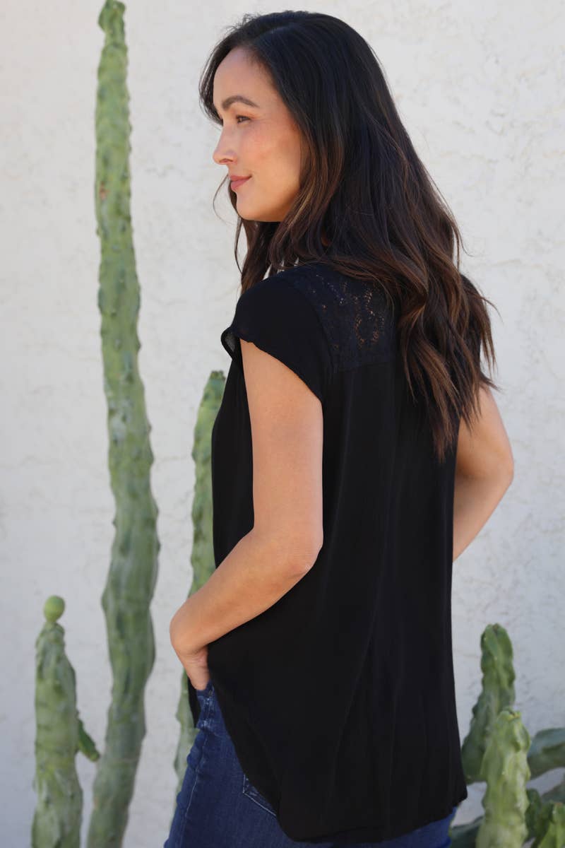 Nostalgia - Wholesale Blouse - Women's - N2U60-ASIS V NECK TIE WAIST TOP WTIH EMBROIDERY AND LACE1