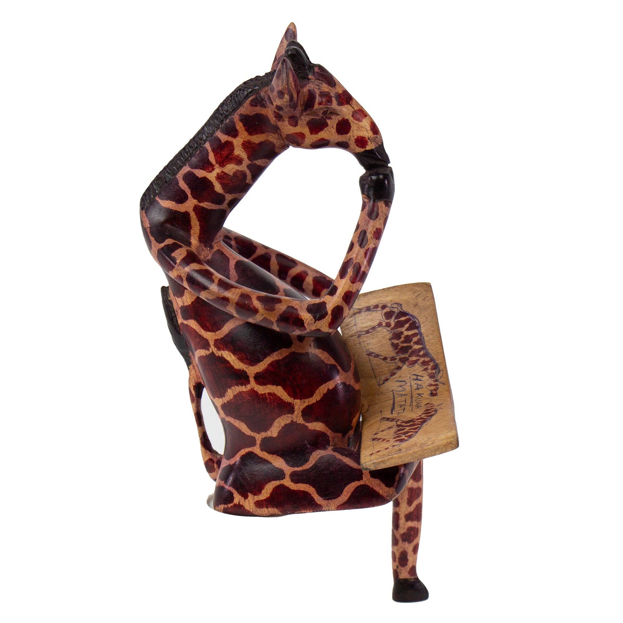Global Crafts – Großhandel Dekofigur – Regaldekor aus geschnitztem Holz mit denkender Giraffe6